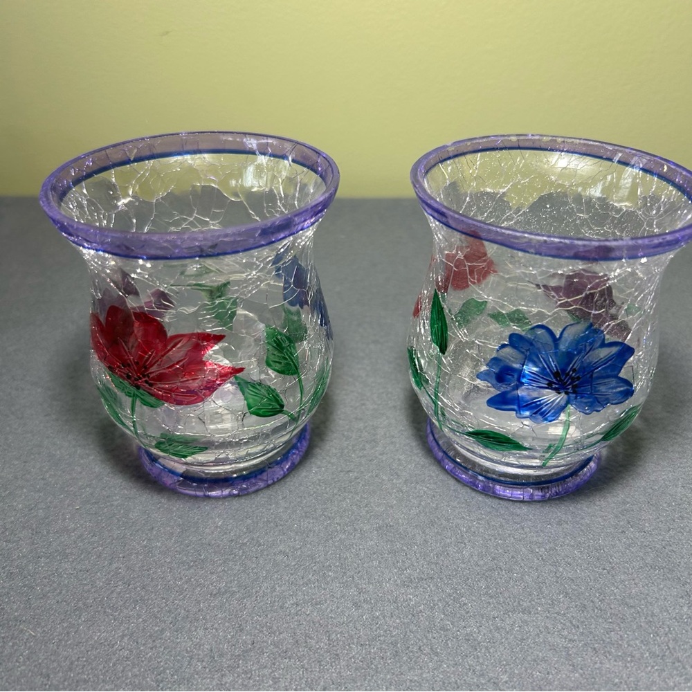 Yankee Candle Floral Purple Floral Crackle Glass Votive Holder 3" - Picture 2 of 6